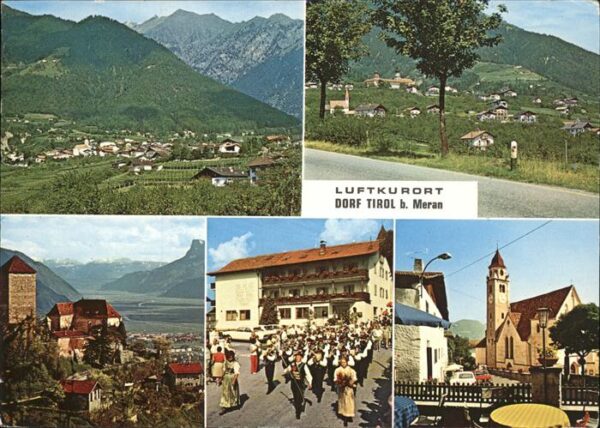 Dorf Tirol Panorama Burg Festzug Kirche