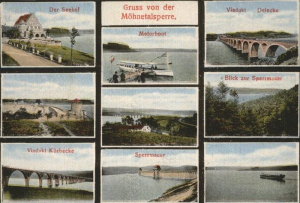 Moehnetalsperre Seehof Motorboot Viadukt Delecke und Kü