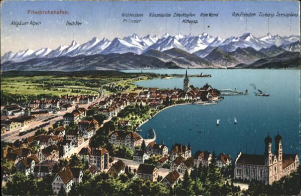 Friedrichshafen Bodensee Stadtblick mit Alpenpanorama