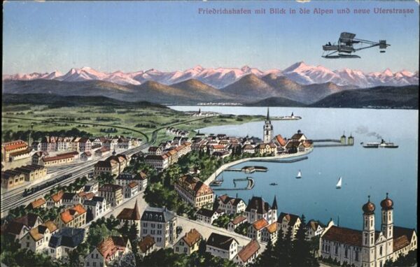 Friedrichshafen Bodensee aus der Vogelschau mit Alpenpanorama Fe