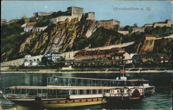 Ehrenbreitstein Panorama mit Rhein Schiff Burg