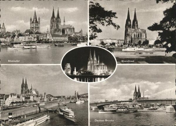 Koeln Rhein Rheinufer Dom Deutzer Brücke Schiffe