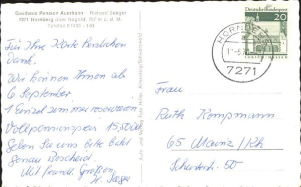Hornberg Schwarzwald Gasthaus Pension Auerhahn Richard Seege – Bild 2