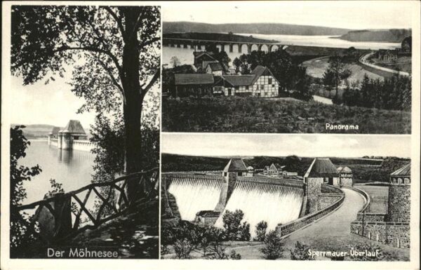 Moehnesee Panorama See Sperrmauer-Überlauf