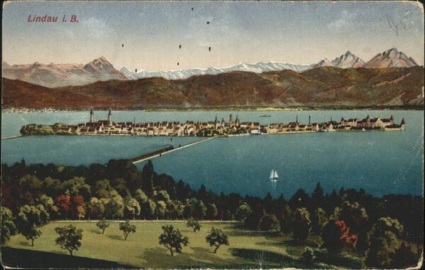 Lindau Bodensee Inselblick mit Alpenpanorama Feldpost
