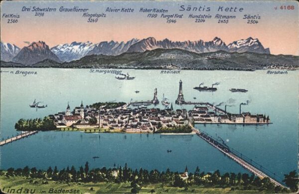 Lindau Bodensee Inselblick mit Schweizer Alpen