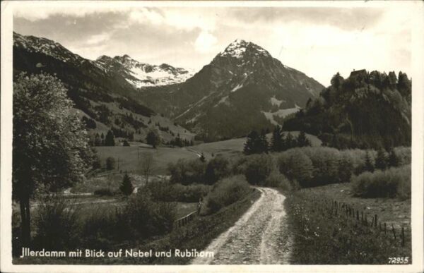 Fischen Allgaeu Illerdamm mit Nebel und Rubihorn