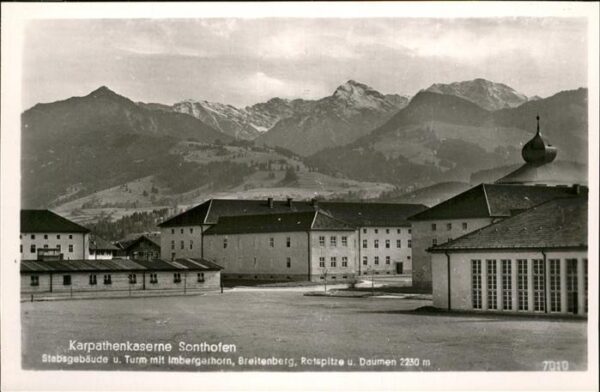 Sonthofen Oberallgaeu Karpathenkaserne Stabsgebäude und Turm