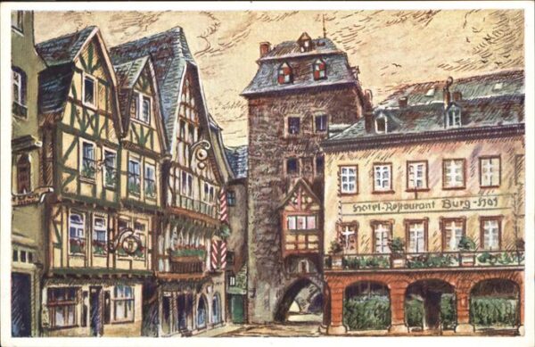 Linz Rhein Burgplatz mit Rheintor Illustration