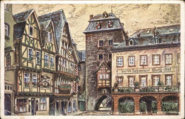 Linz Rhein Burgplatz mit Rheintor Illustration