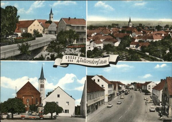 Wallersdorf Niederbayern Panorama Brücke Kirche Strassenpartie