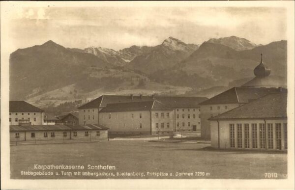 Sonthofen Oberallgaeu Karpathenkaserne Stabsgebäude und Turm