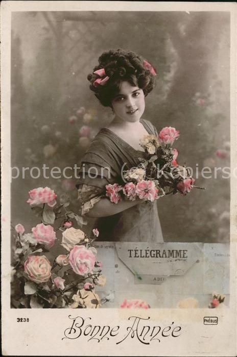 Telegrafie Telegramm Frau Rosen Neujahr