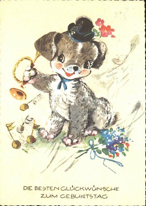 Hunde Trompete Hut Blumen Geburtstag