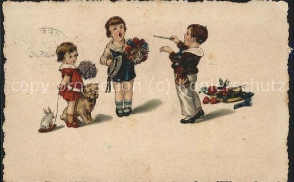 Hunde Kinder Hase Blumen singen