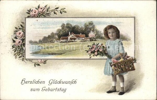 Geburtstag Kind Rosen Litho