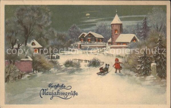 Schlitten Schnee Kinder Neujahr
