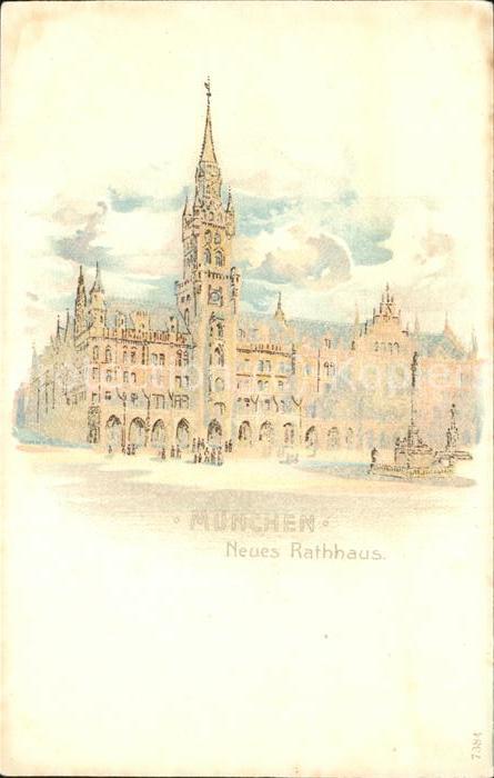 Muenchen Neues Rathaus Künstlerkarte Zeichnung