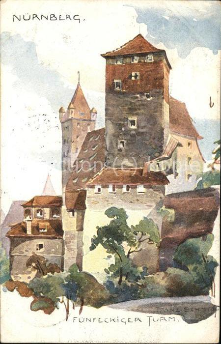 Nuernberg Fünfeckiger Turm Künstlerkarte Franz Sc