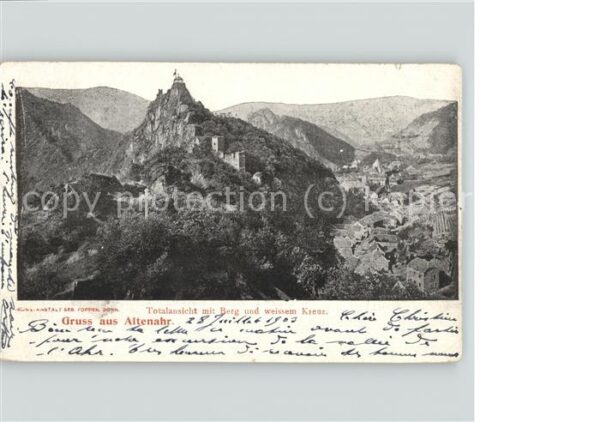 Altenahr Totalansicht mit Berg und weissem Kreuz