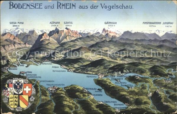 Friedrichshafen Bodensee Bodensee und Rhein aus der Vogelschau W