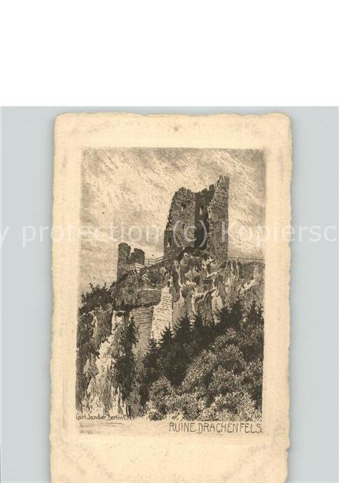 Drachenfels Burgruine Künstlerkarte Carl Jander