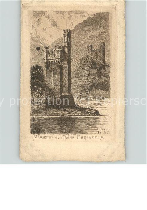 Bingen Rhein Mäuseturm Ruine Ehrenfels Künstlerkarte