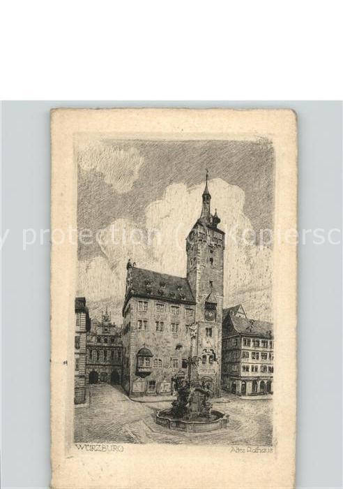Wuerzburg Altes Rathaus Brunnen Künstlerkarte