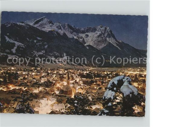 Garmisch-Partenkirchen Totalansicht bei Mondnacht Blick gegen