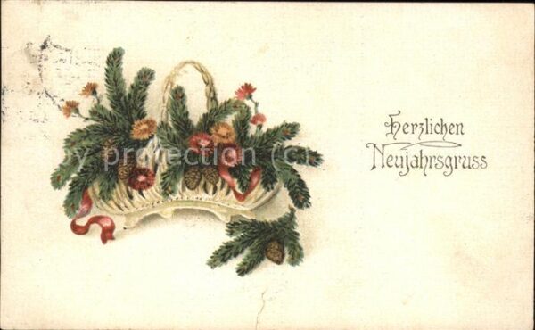 Neujahr Kiefernzapfen Blumen Korb