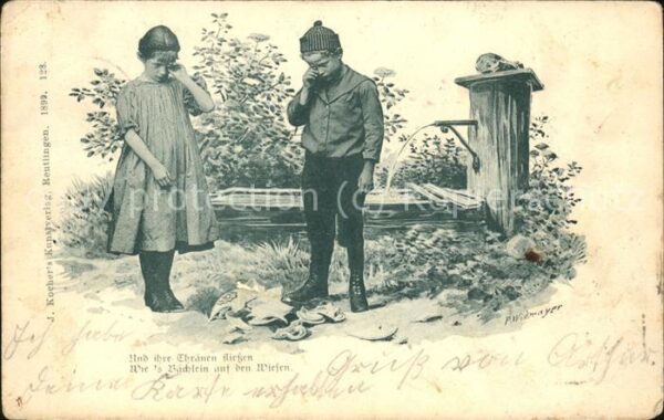 Kuenstlerkarte P. Widmayer Nr. 128 Kinder Brunnen