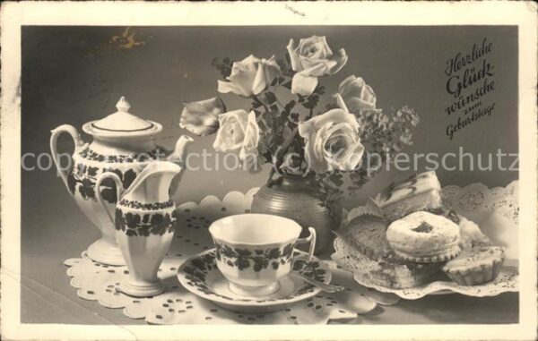 Geburtstag Kaffeeservice Rosen Kuchen