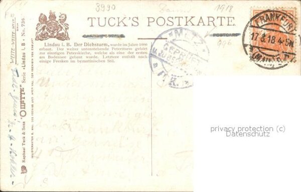 Verlag Tucks Oilette Nr. 736 Lindau i. B. Diebsturm – Bild 2