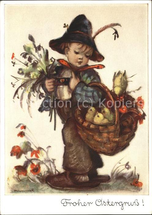 Hummel Nr. 5206 Ostern Kind Küken Korb Blumen