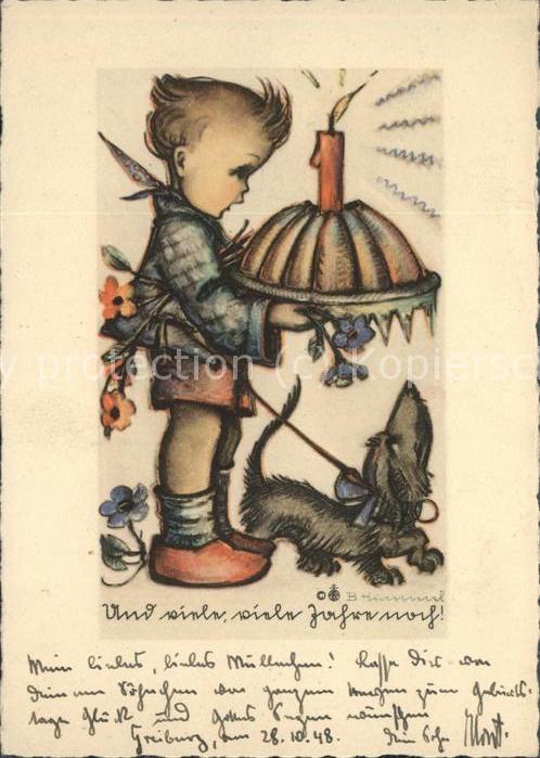 Hummel Nr. 4513 Geburtstag Kuchen Kerze Kind Hund