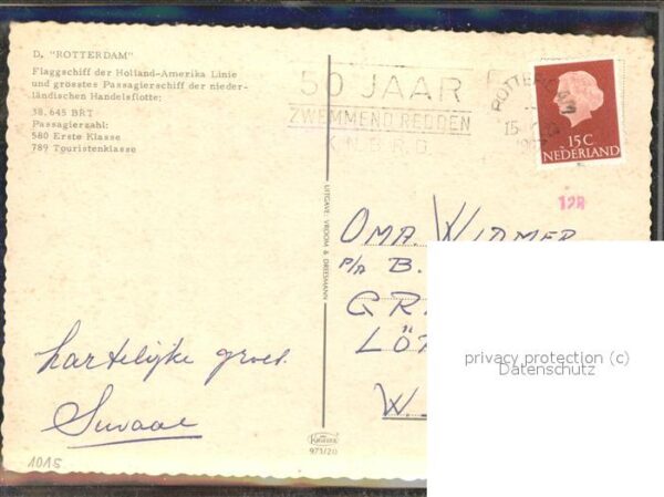 Dampfer Oceanliner D. Rotterdam Holland-Amerika Linie Frac – Bild 2