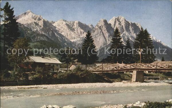 Garmisch-Partenkirchen Loisachbrücke mit Alp- u.Zugspitze