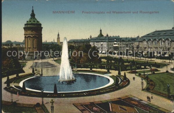Mannheim Friedrichsplatz mit Wasserturm u.Roseng