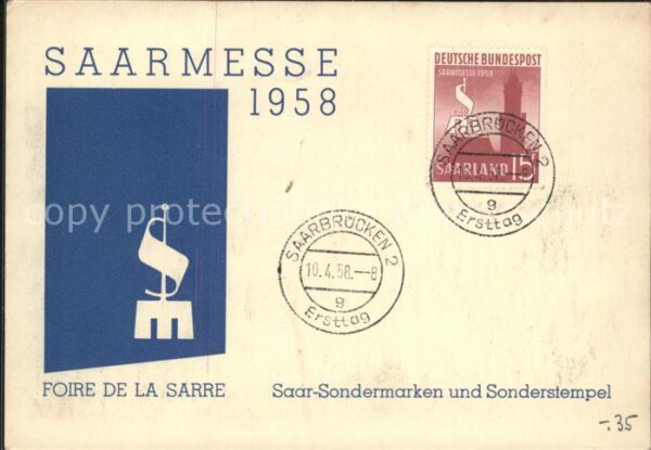 Saarbruecken Sonderstempel von der Saarmesse 1958
