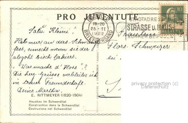 Kuenstlerkarte E. Rittmeyer Hausbau Schwendital  Ziege – Bild 2