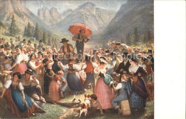 Kuenstlerkarte E. Rittmeyer Geiger Regenschirm Fest