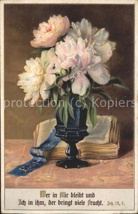 Kuenstlerkarte Blumen Vase Buch
