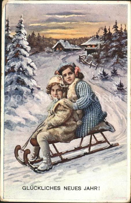 Schlitten Schnee Kinder Neujahr