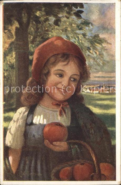 Obst Künstlerkarte Kind Apfel Korb