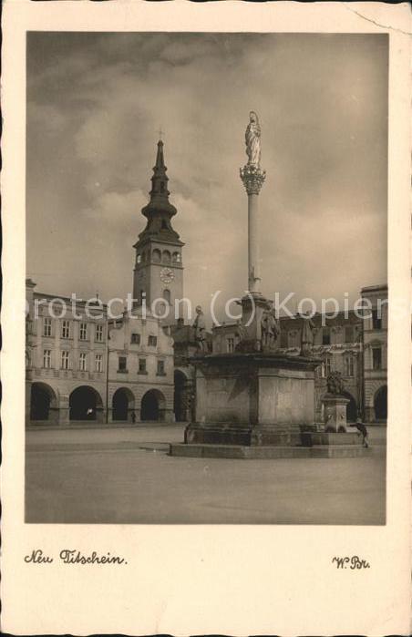 Neutitschein Novy Jicin Masarykplatz mit Pestsäule u.Bauernbrun