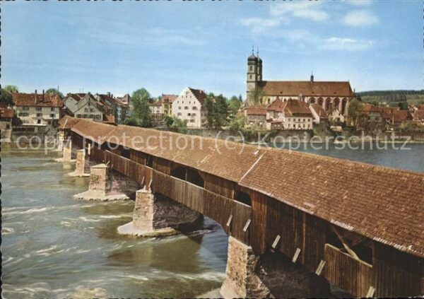 Saeckingen Rhein Holzbrücke über den Rhein u.Fridolinsmü