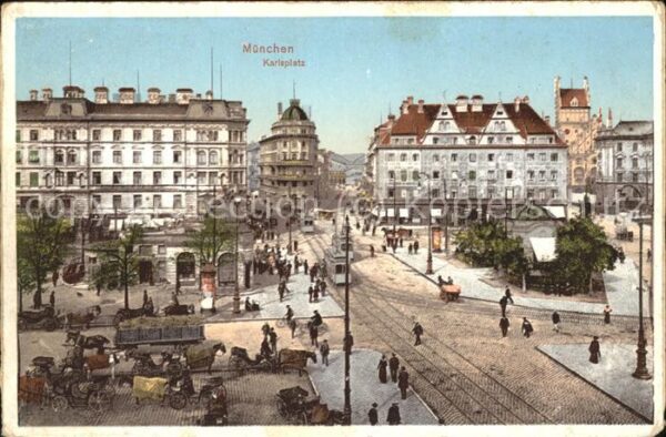 Muenchen Karlsplatz Pferdewagen Strassenbahn
