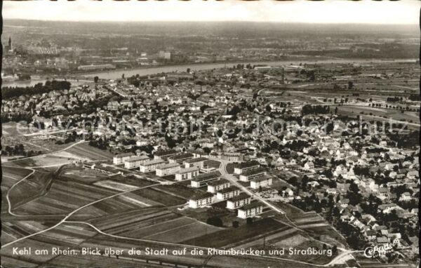 Kehl Fliegeraufnahme Panorama mit Rhein Brüc