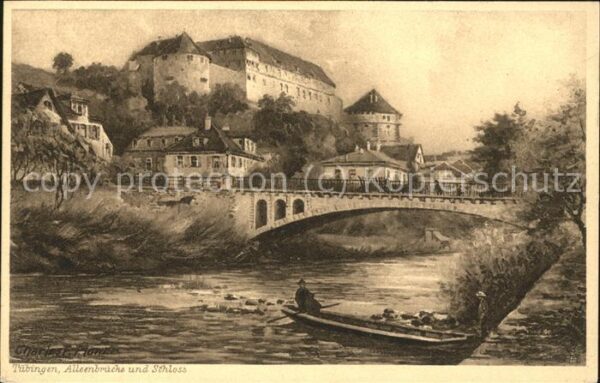 Tuebingen Alleenbrücke Schloss und Neckar