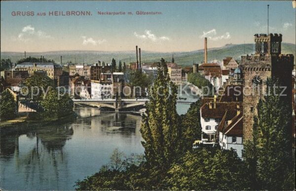 Heilbronn Neckar Panorama mit Bollwerksturm